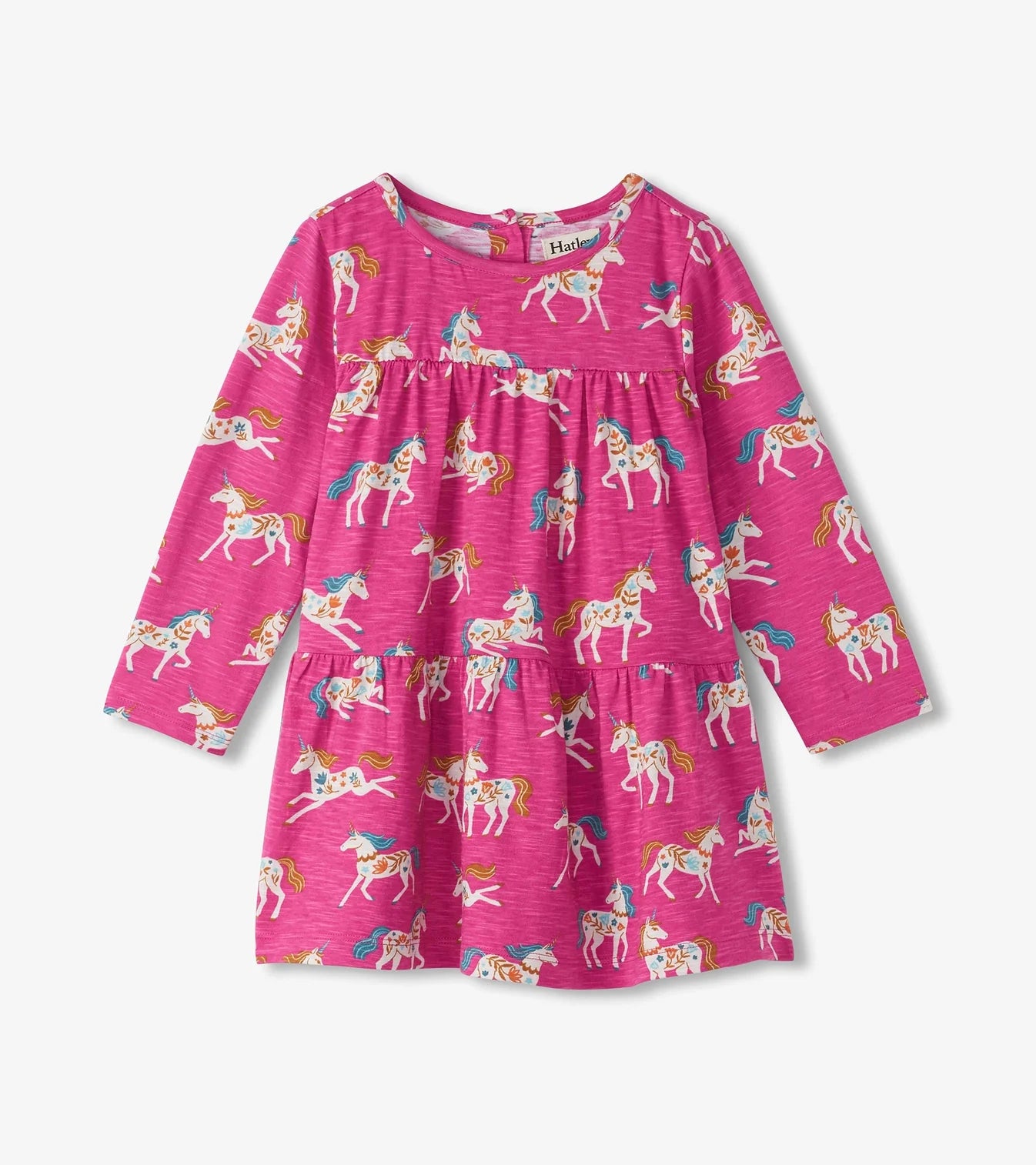 Hot Pink Folksy Unicorns Gathered Dress