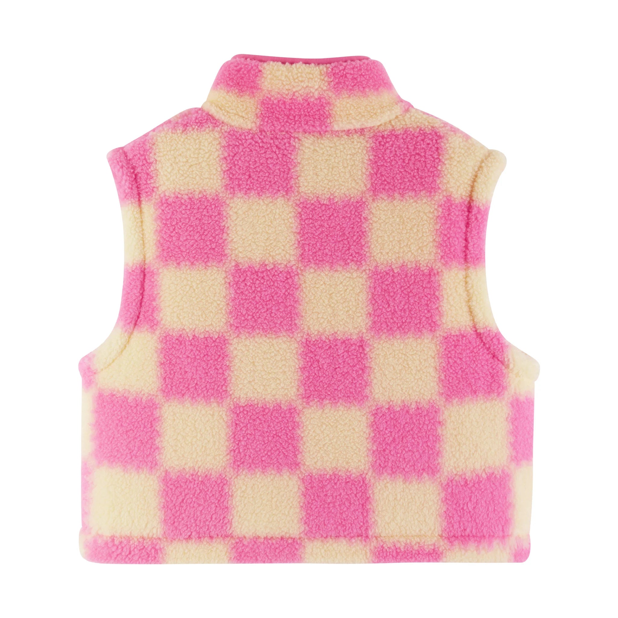 Pink Checkered Faux Fleece Vest