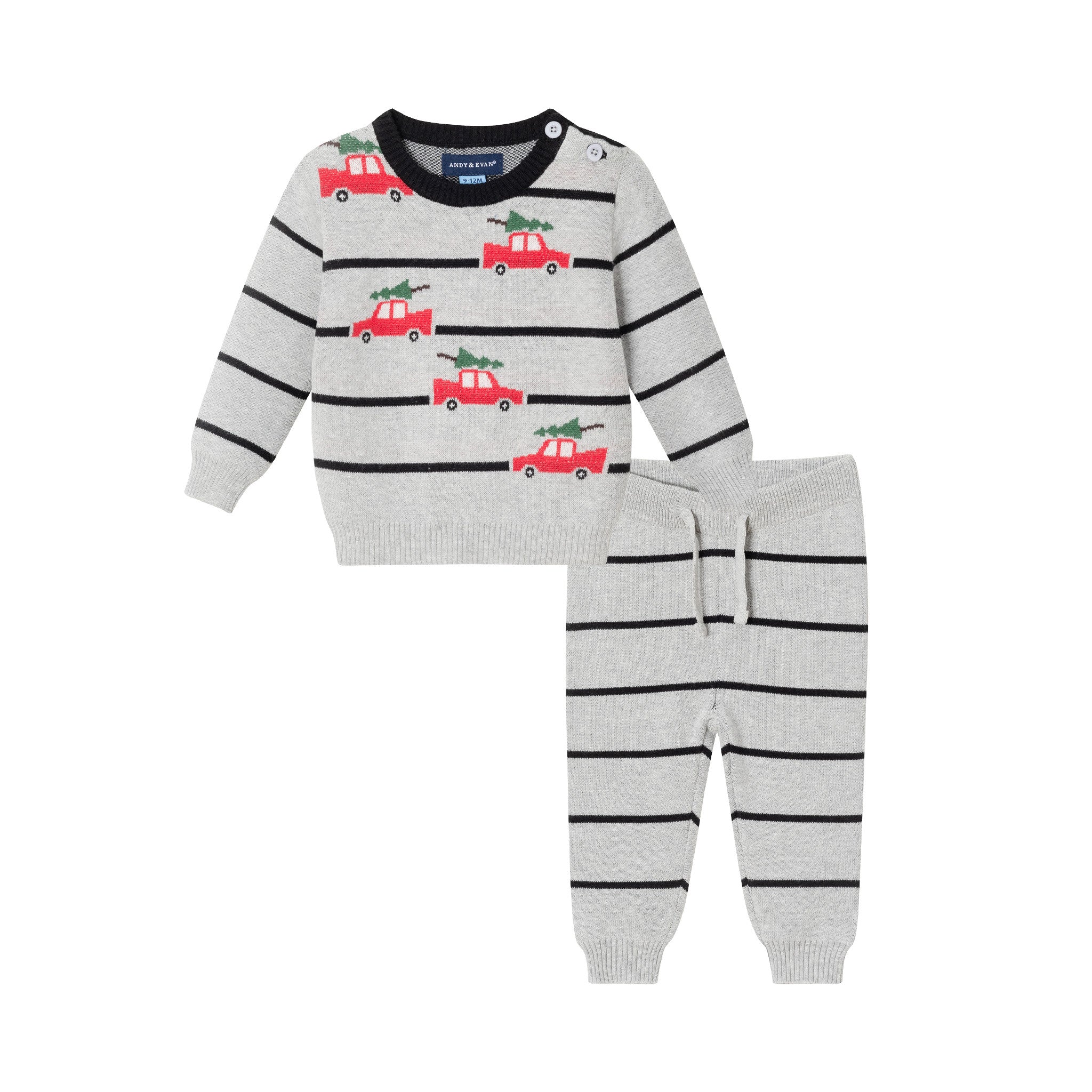 Grey Stripe Christmas Car Sweater Pant Set