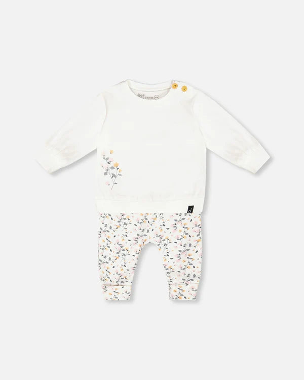 Organic Cream Sweatshirt & Floral Pants