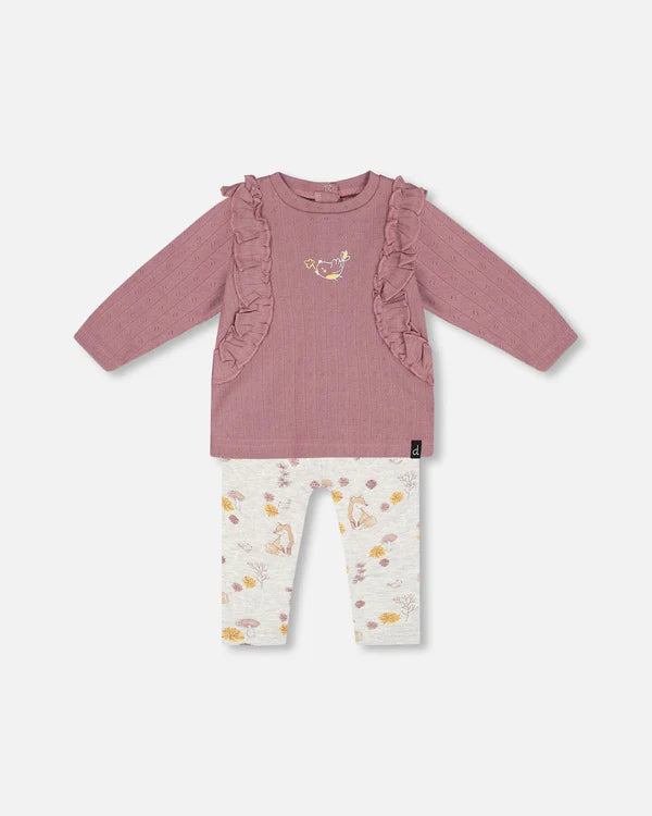 Mauve Bird Tee & Fox Print Leggings