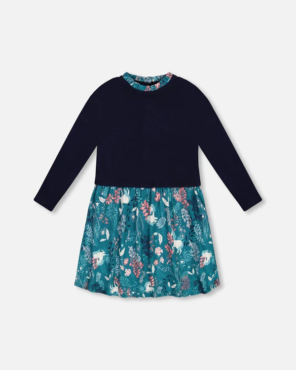 Teal Unicorn in the Fields Navy Top Dress