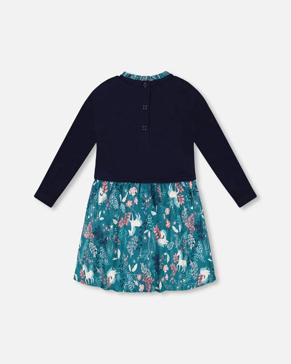 Teal Unicorn in the Fields Navy Top Dress