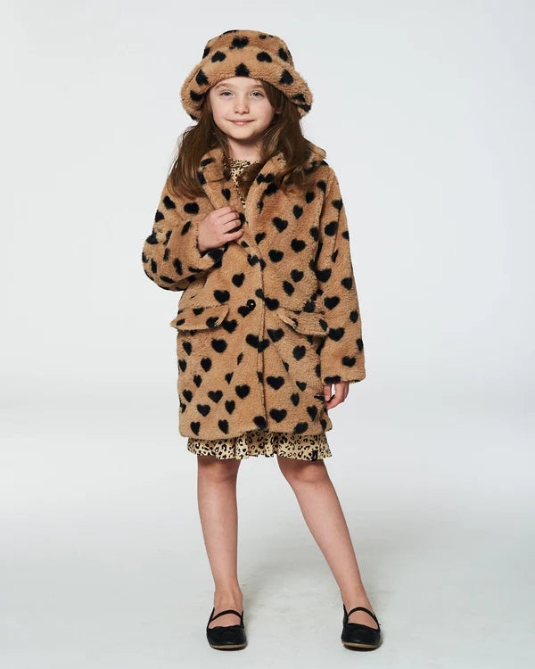 Brown & Black Heart Faux Fur Long Coat