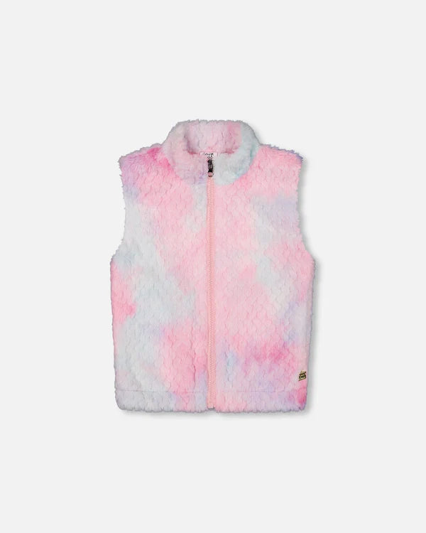 Pastel Rainbow Faux Fur Zipper Vest