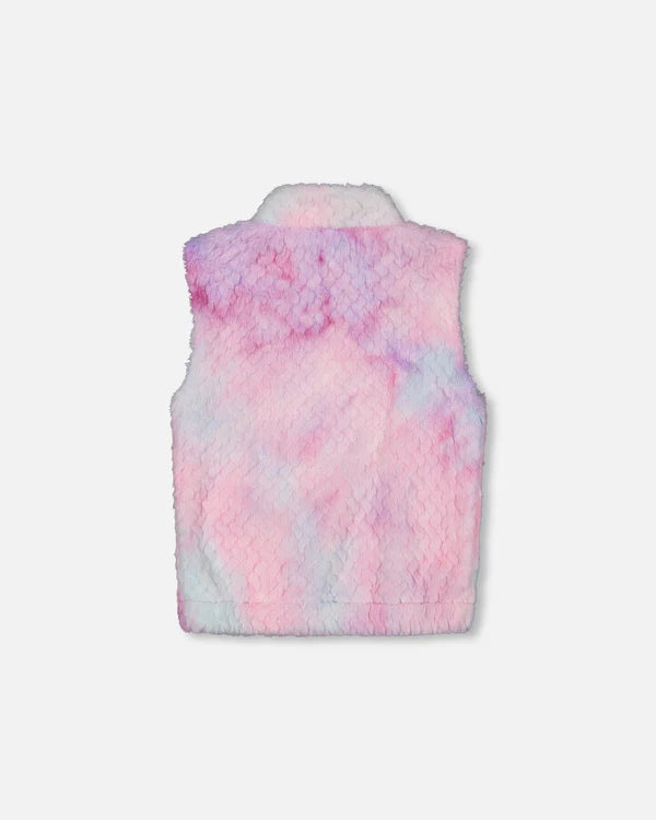 Pastel Rainbow Faux Fur Zipper Vest