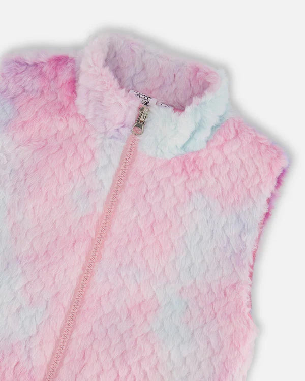 Pastel Rainbow Faux Fur Zipper Vest