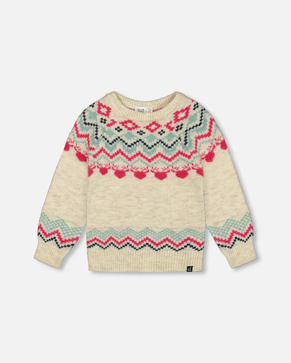 Off White Pink Norwegian Jacquard Sweater