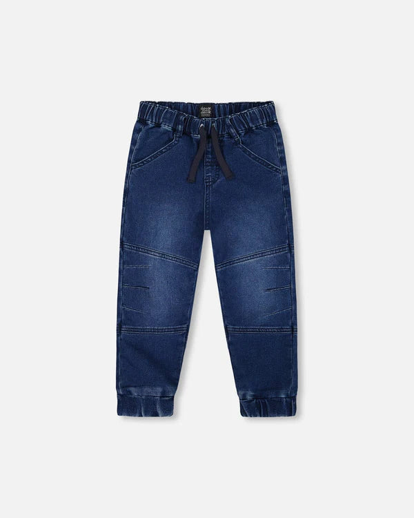 Navy French Terry Denim Drawstring Jogger