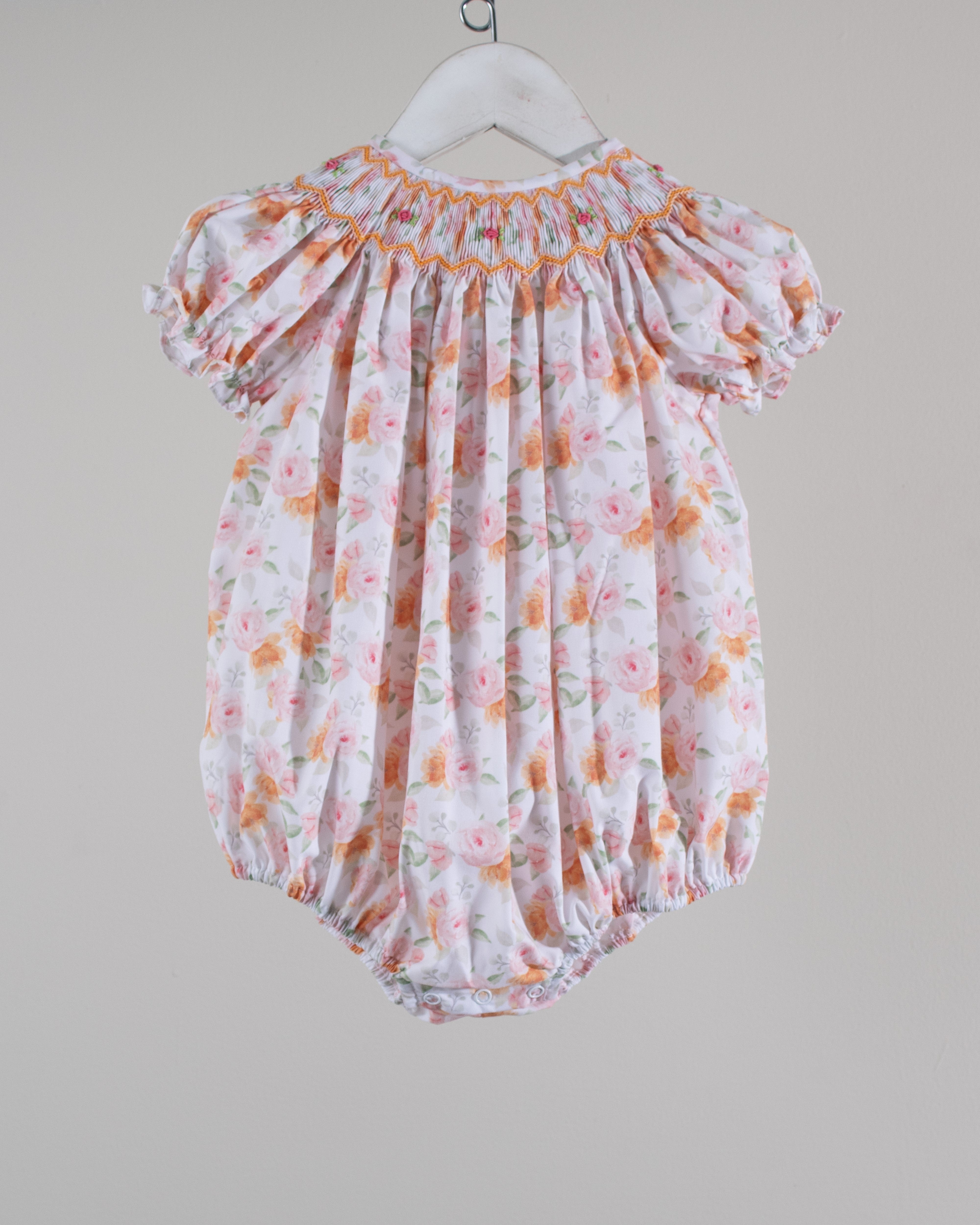 Pink Orange Fall Floral Smocked Bishop Bubble