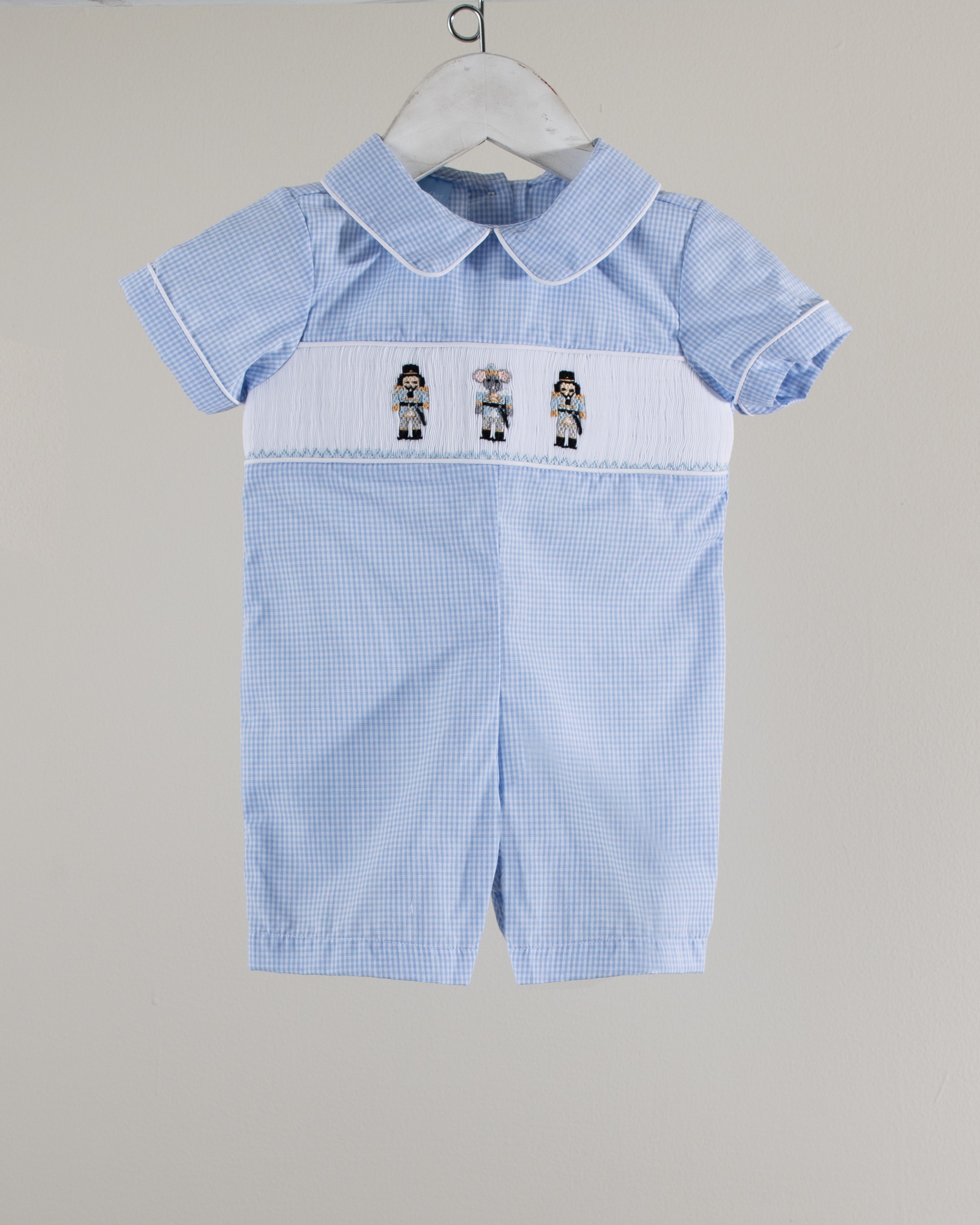 Blue Gingham Smocked Nutcracker Overall