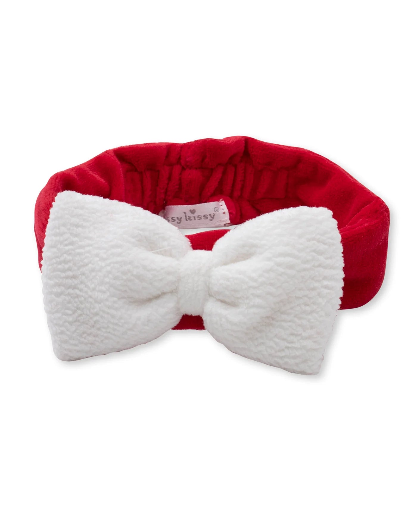 Red & White Christmas Bow Velour Headband