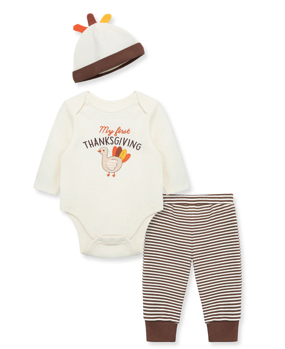 Brown Stripe 1st Thanksgiving Set & Hat