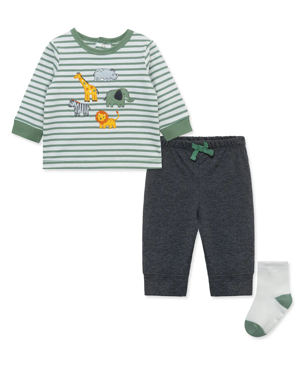 Green Stripe Safari Jogger Set & Socks