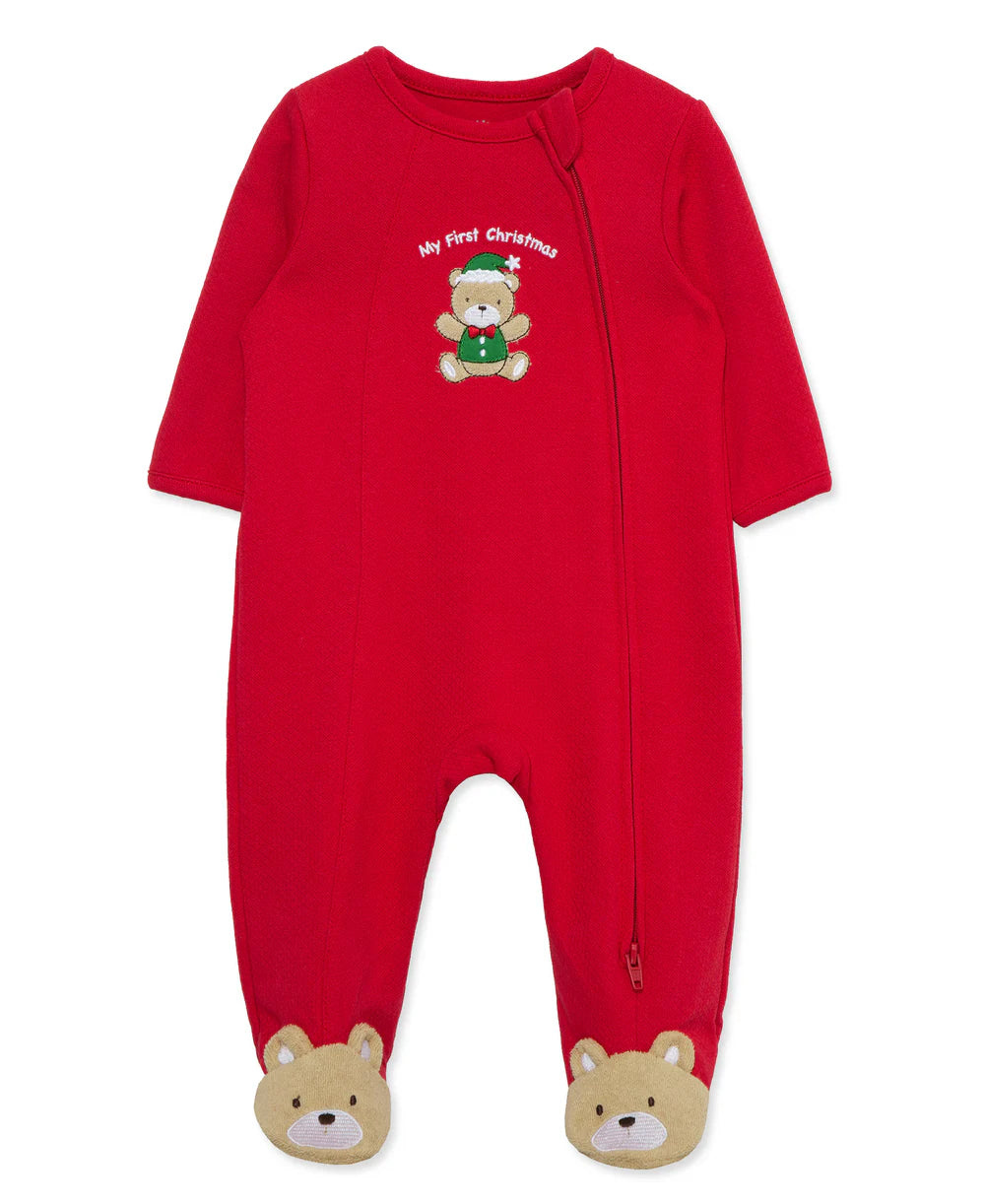 Red First Christmas Holiday Bear Footie