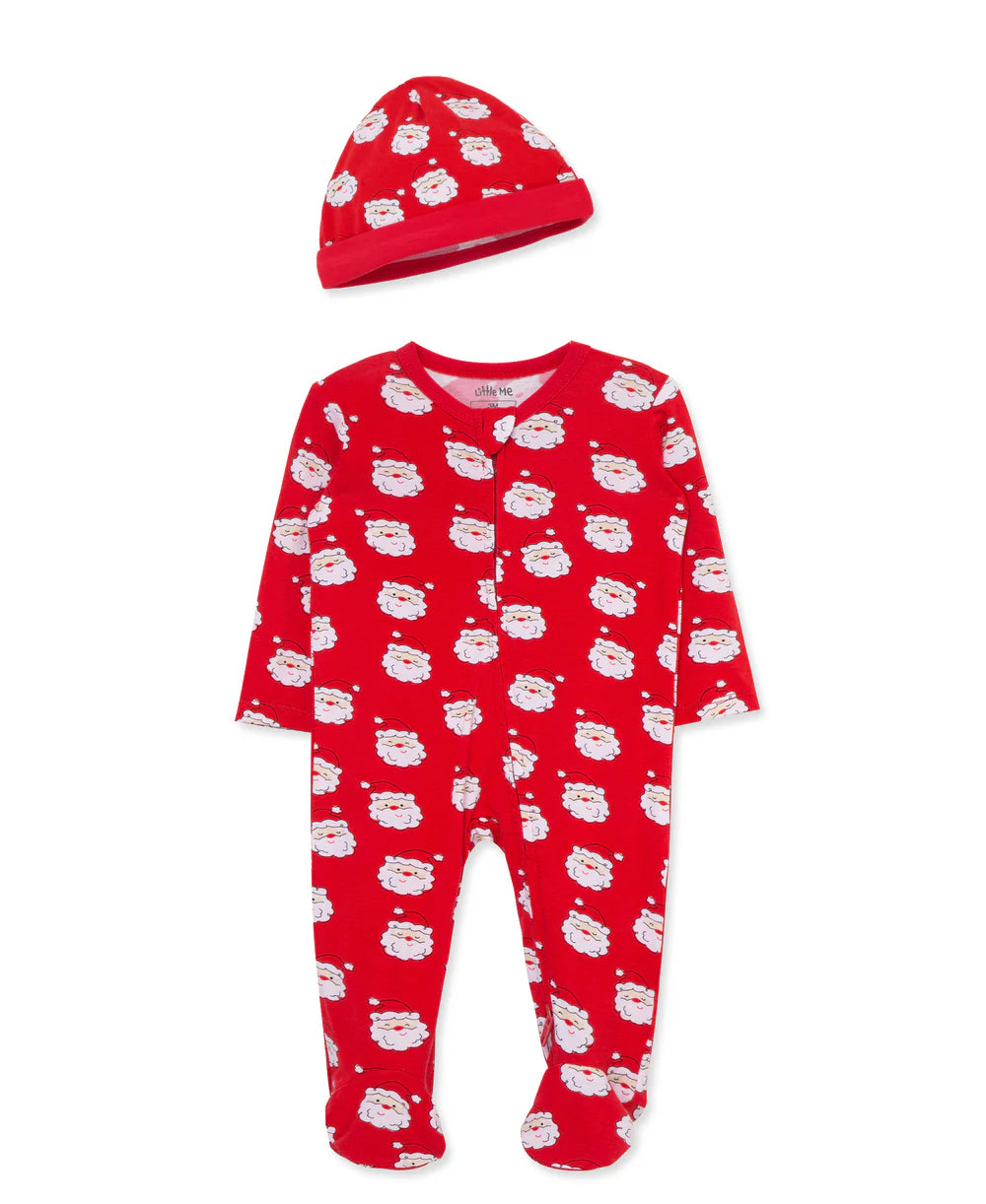 Red Santa Print Footie & Hat