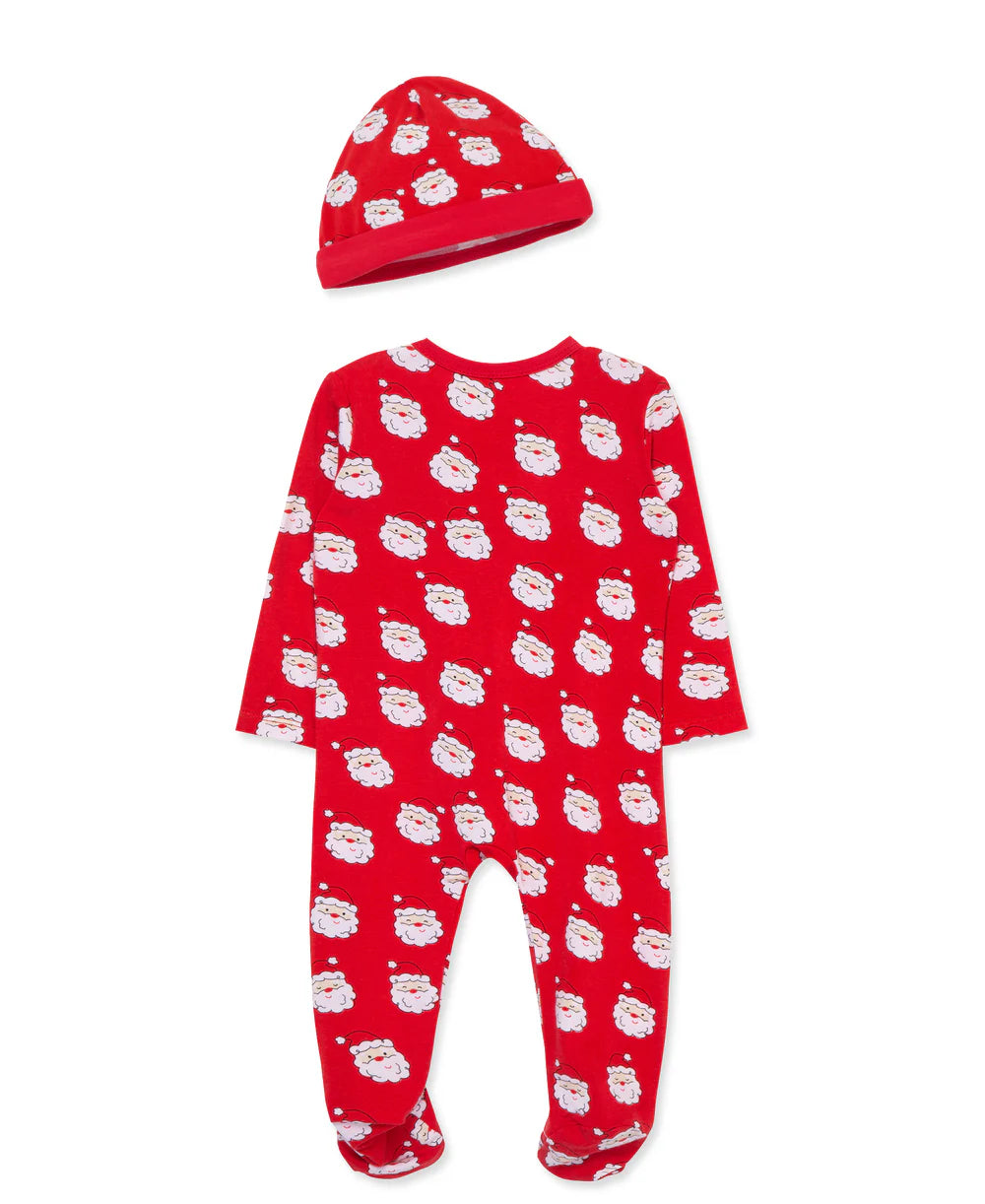 Red Santa Print Footie & Hat