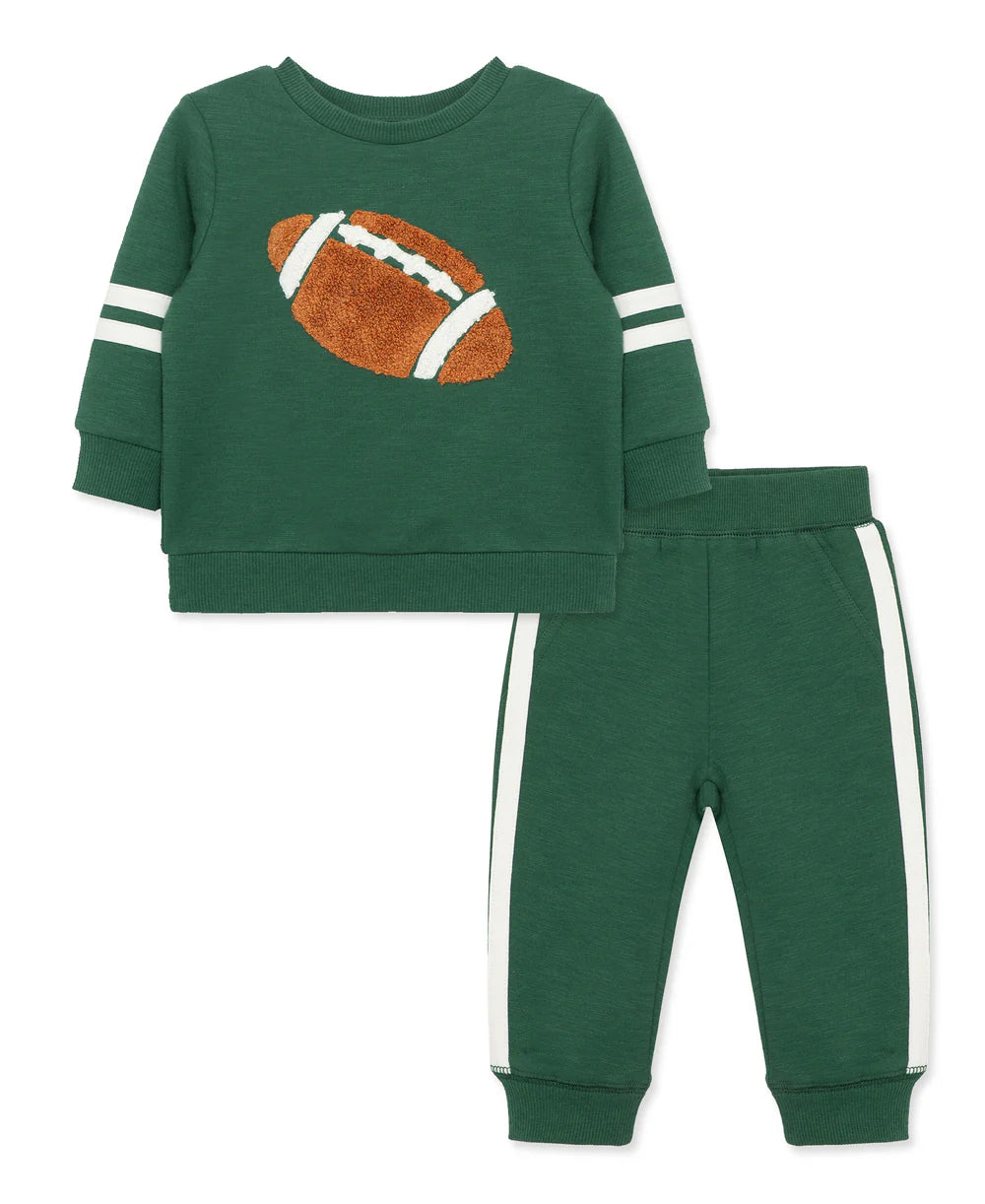 Green Football Applique Stripe Sweatsuit