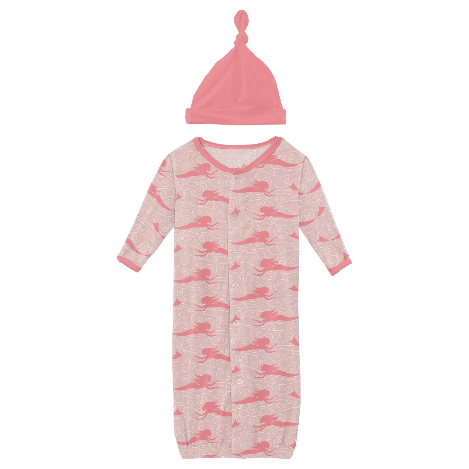 KP Print Gown Converter & Knot Hat Baby Rose Mermaid