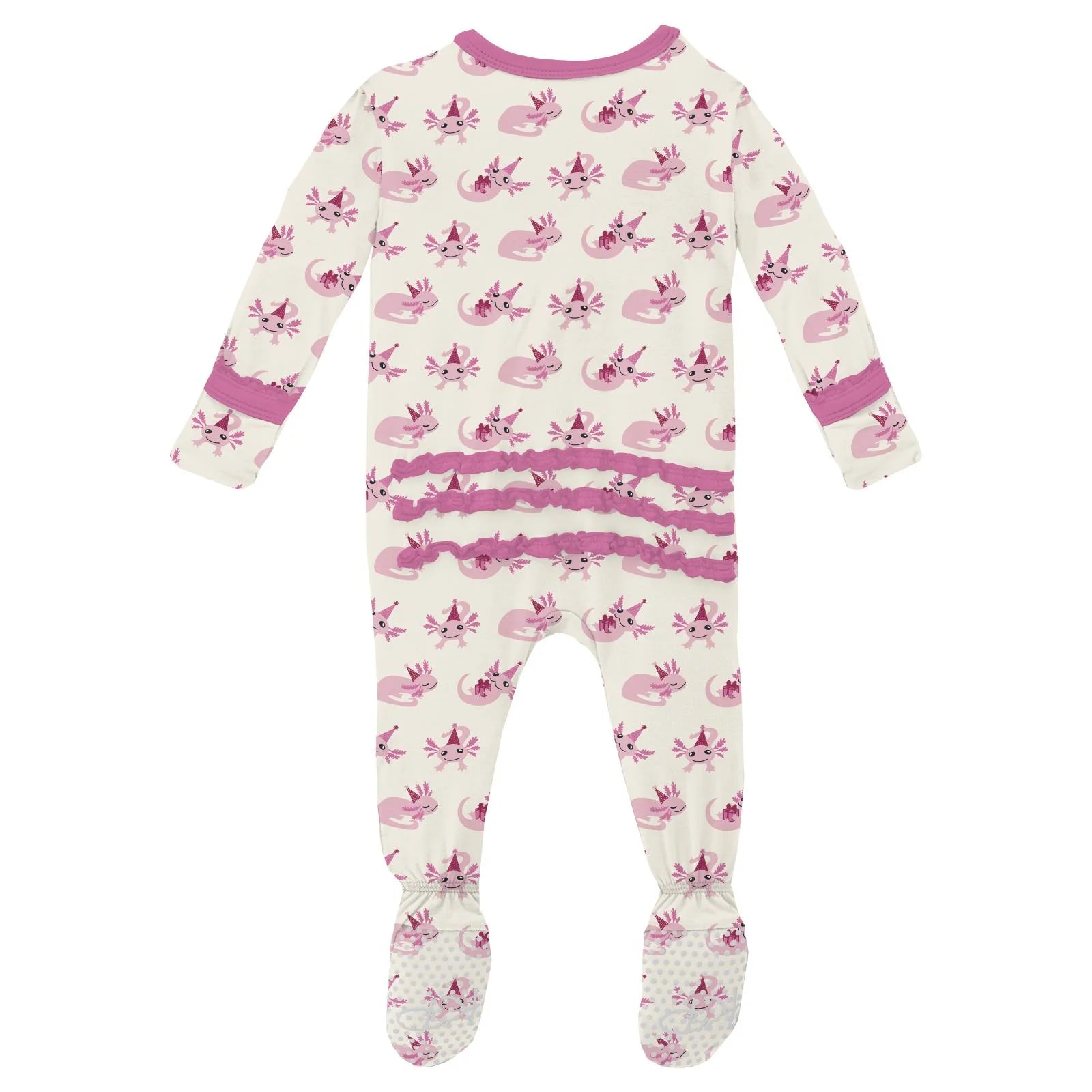 KP Print Ruffle Zip Footie Natural Axolotl Party