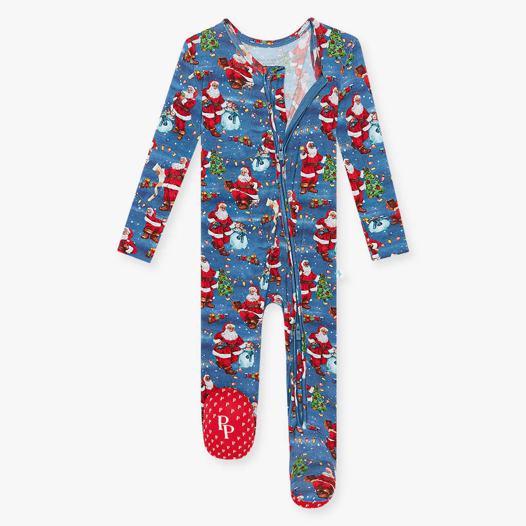 Deep Blue Santa Claus Zippered Footie