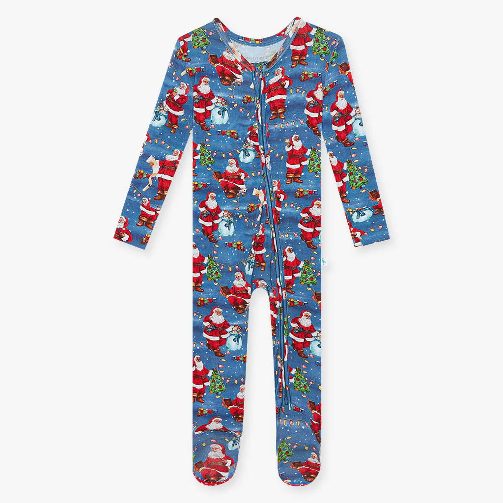 Deep Blue Santa Claus Zippered Footie