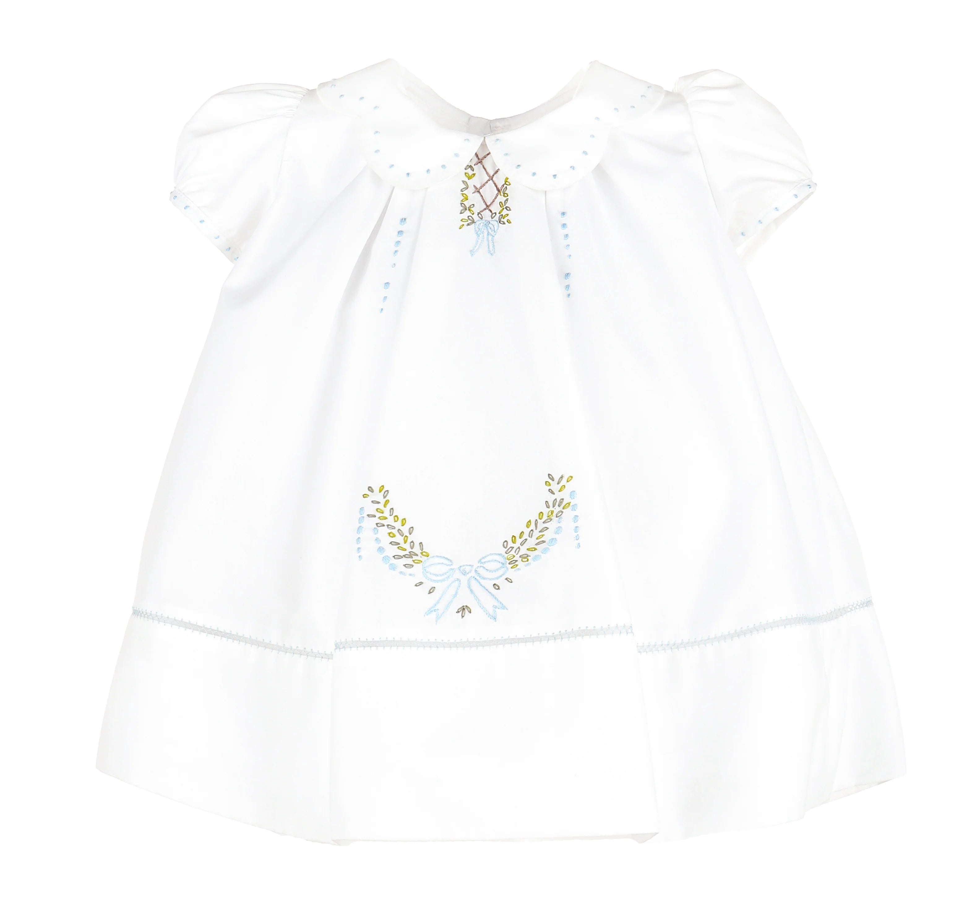 White Merrymaker Dress w Blue Emb