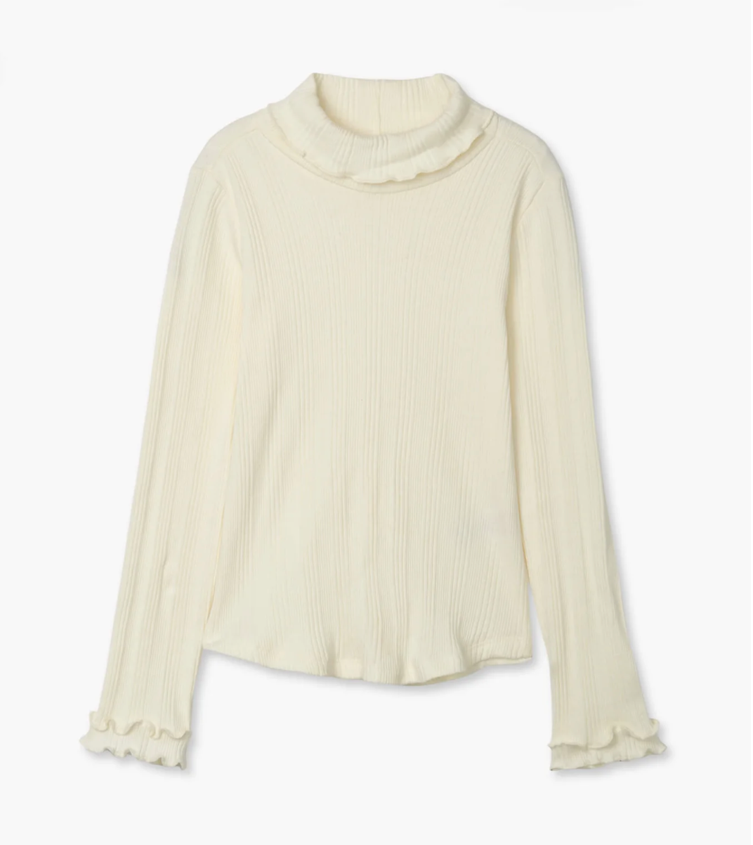 Winter Cream Ribbed Ruffled Turtleneck