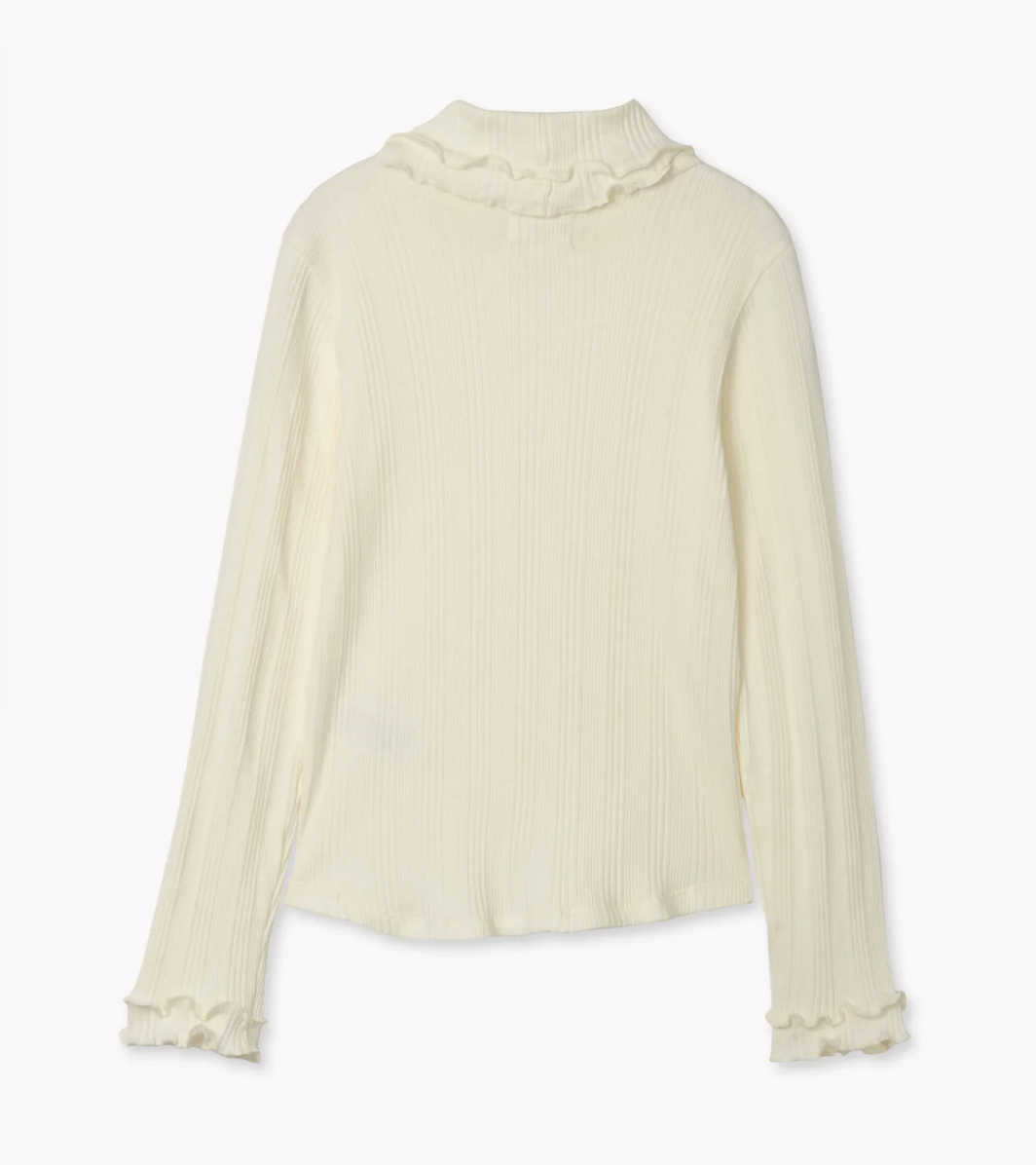 Winter Cream Ribbed Ruffled Turtleneck