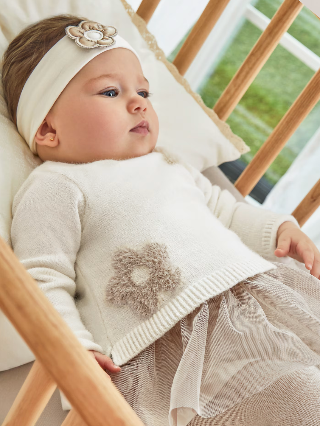 Ivory Tan Floral Sweater Tutu Dress