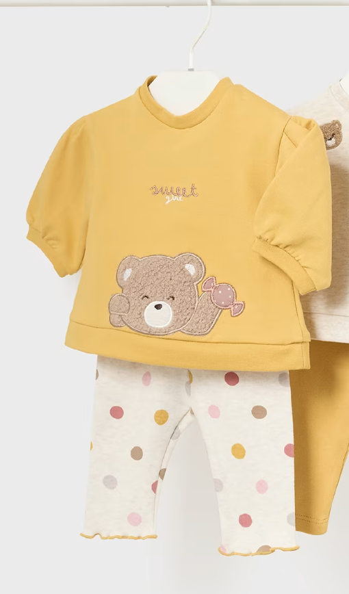 Yellow Bear Top & Polka Dot Leggings