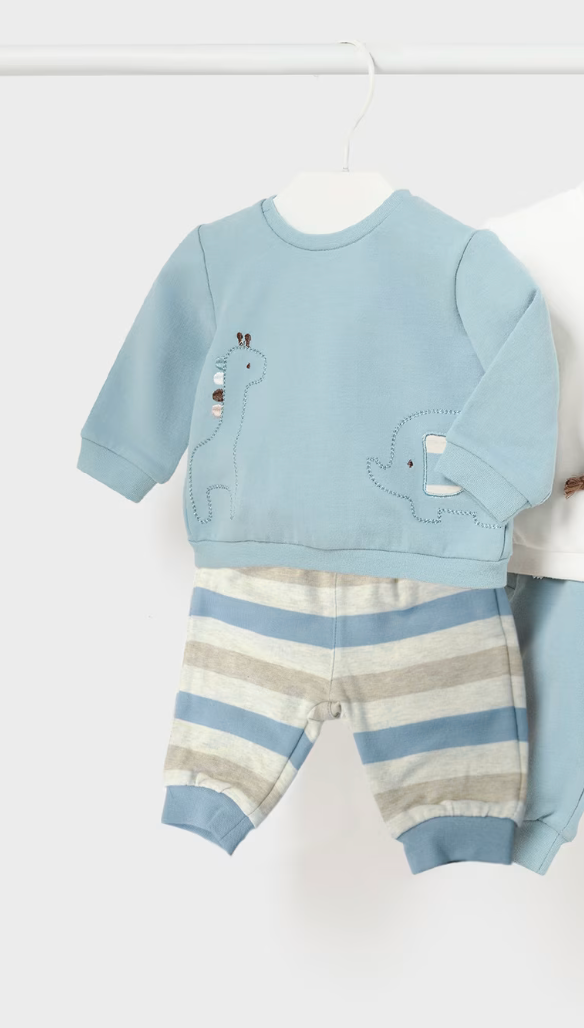 Blue Elephant Giraffe Top & Striped Pants