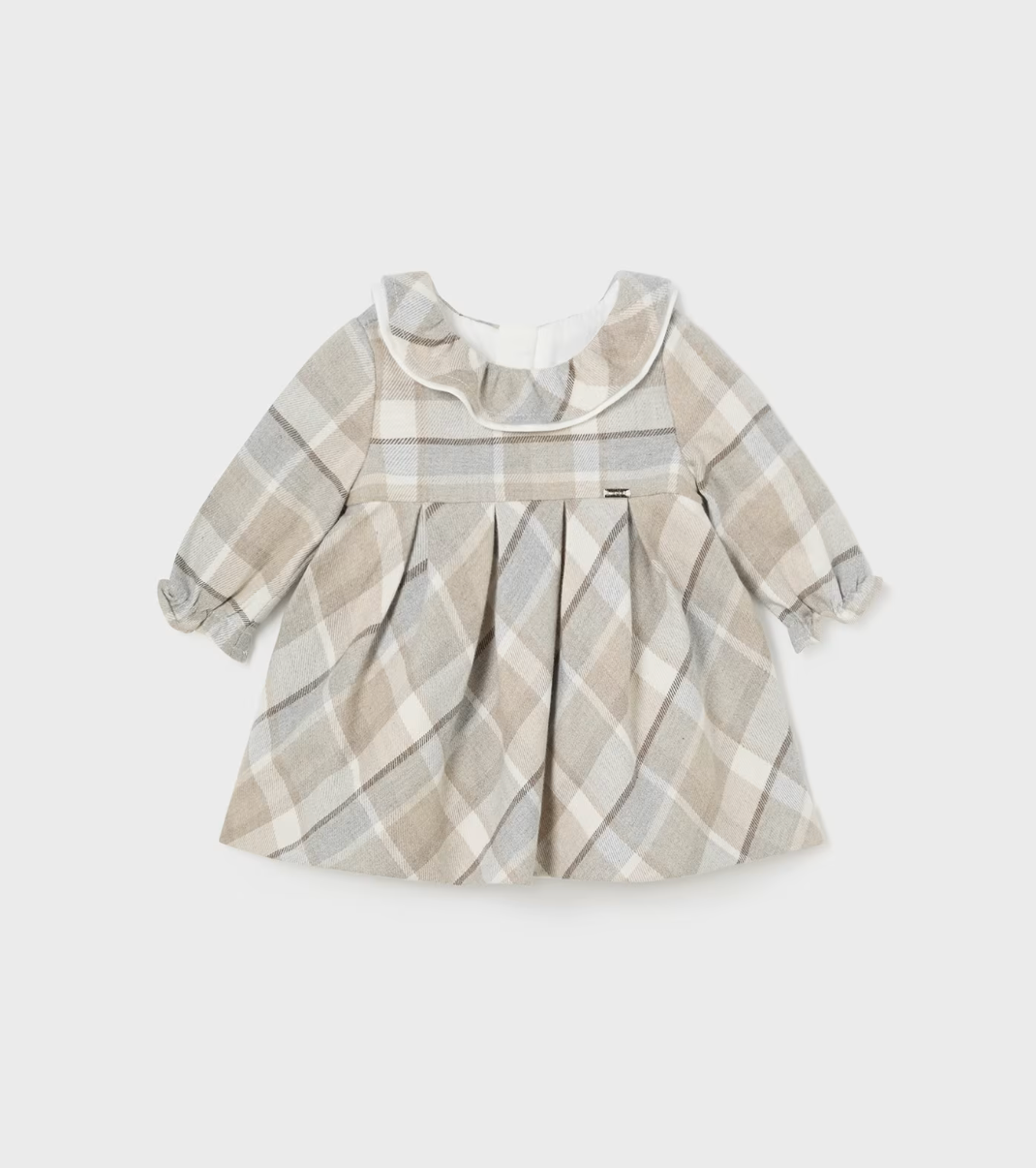 Soft Tan & Grey Plaid LS Collared Dress