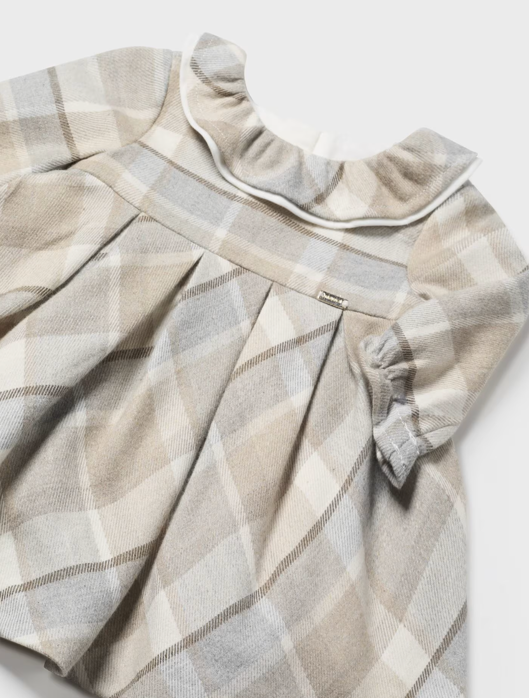 Soft Tan & Grey Plaid LS Collared Dress