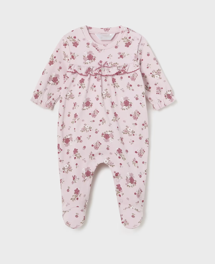 Mauve Floral Ruffle Bow Footie