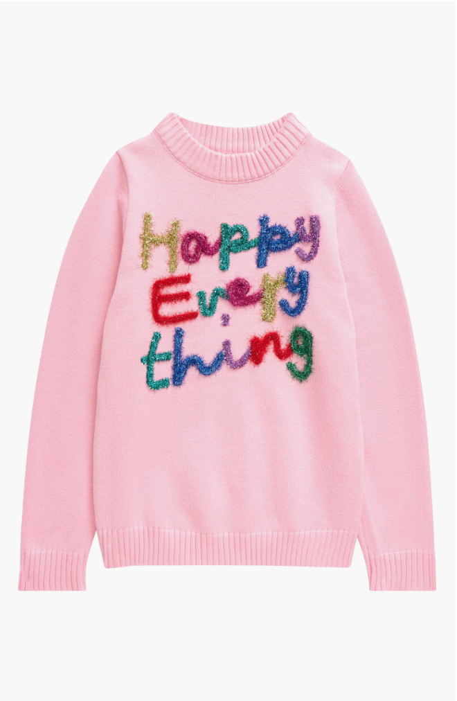 Pink "Happy Every thing" Tinsel Sweater