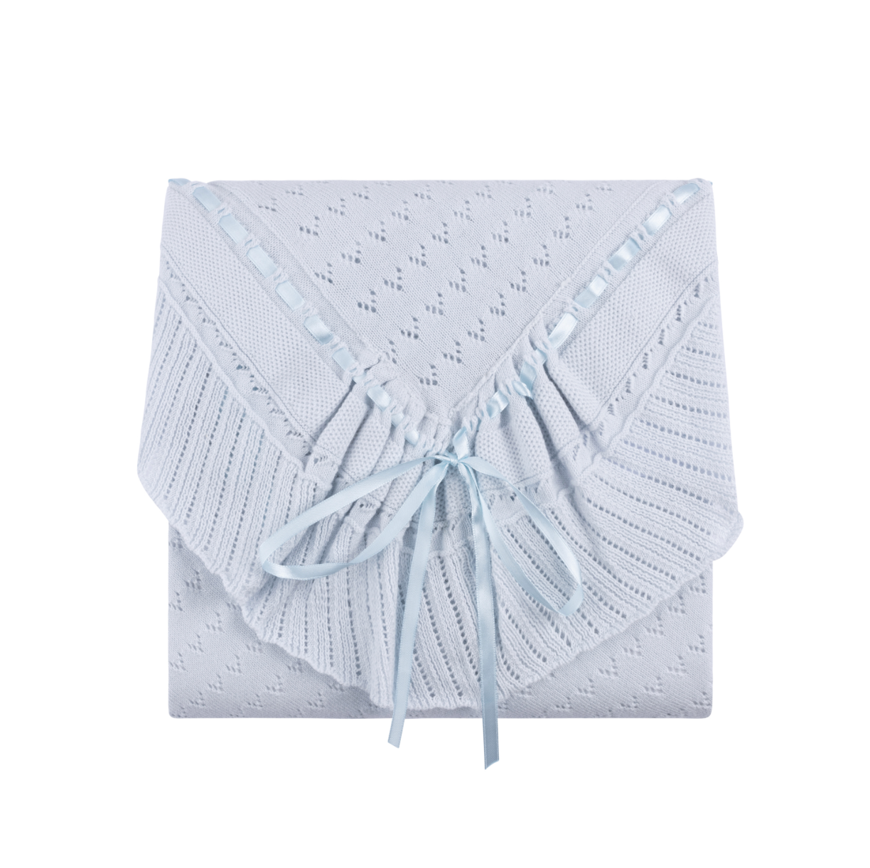 Feltman Pointelle Knit Ruffle Ribbon Blanket