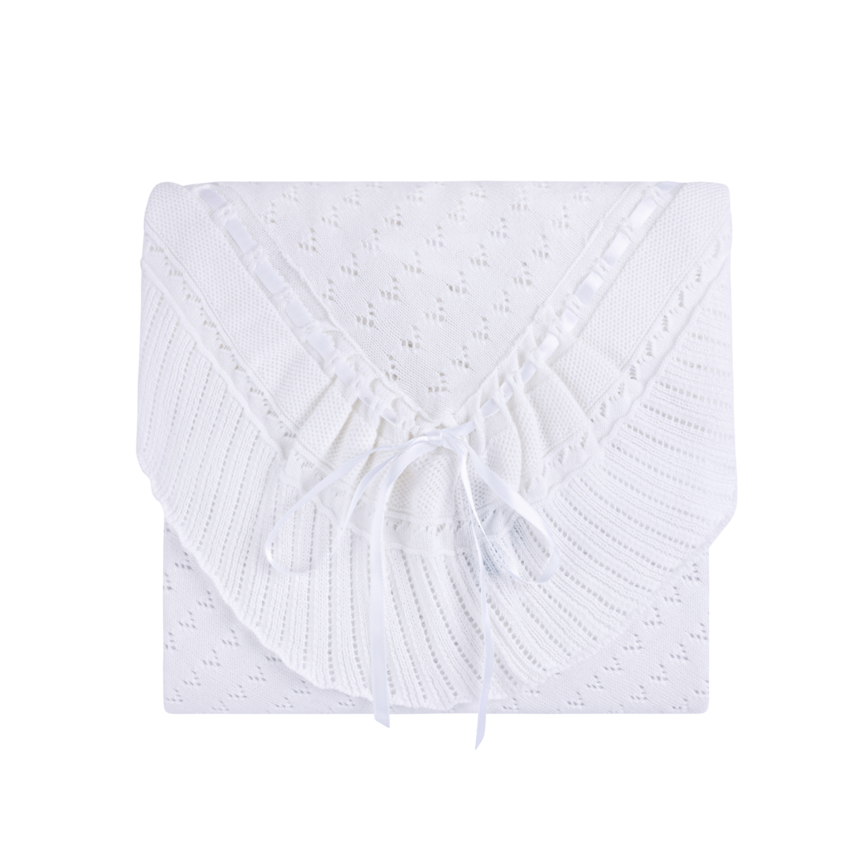 Feltman Pointelle Knit Ruffle Ribbon Blanket