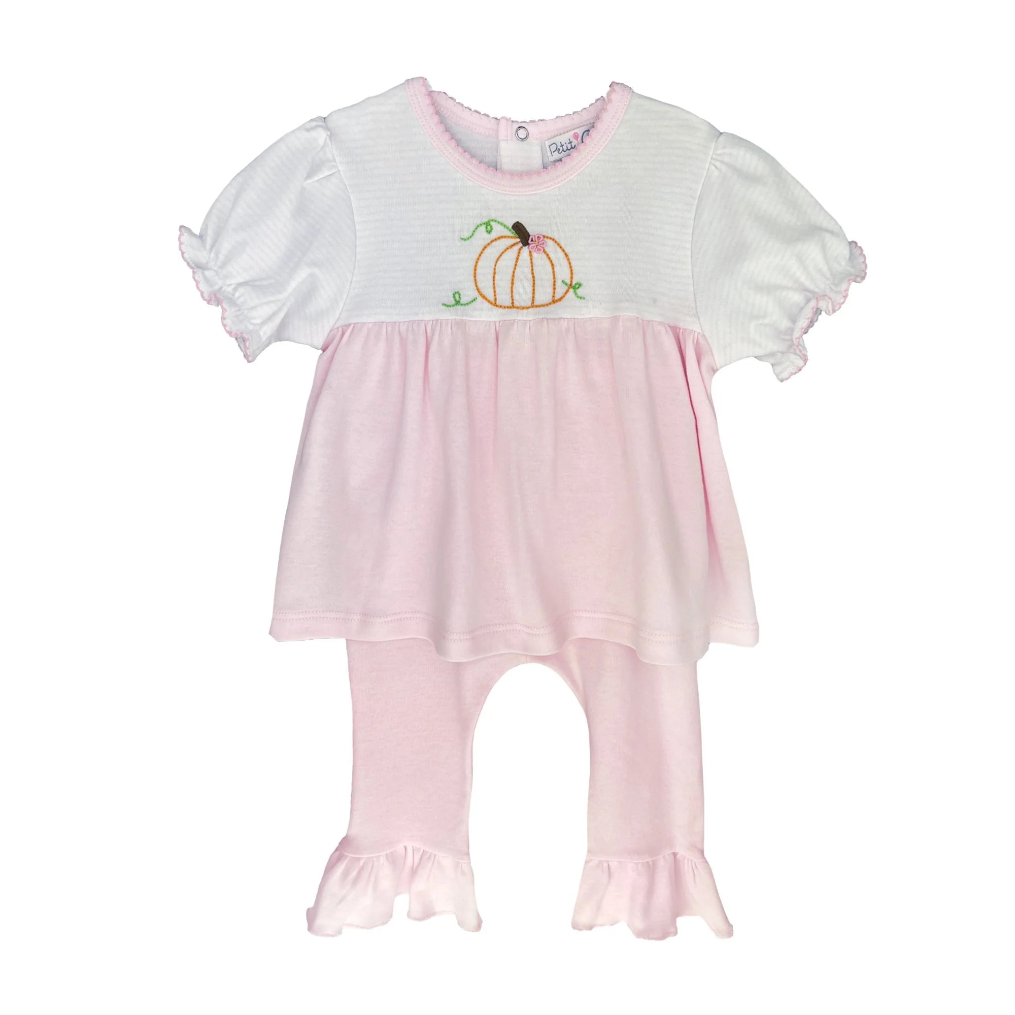 Pink Emb Pumpkin Ruffle Pant Set