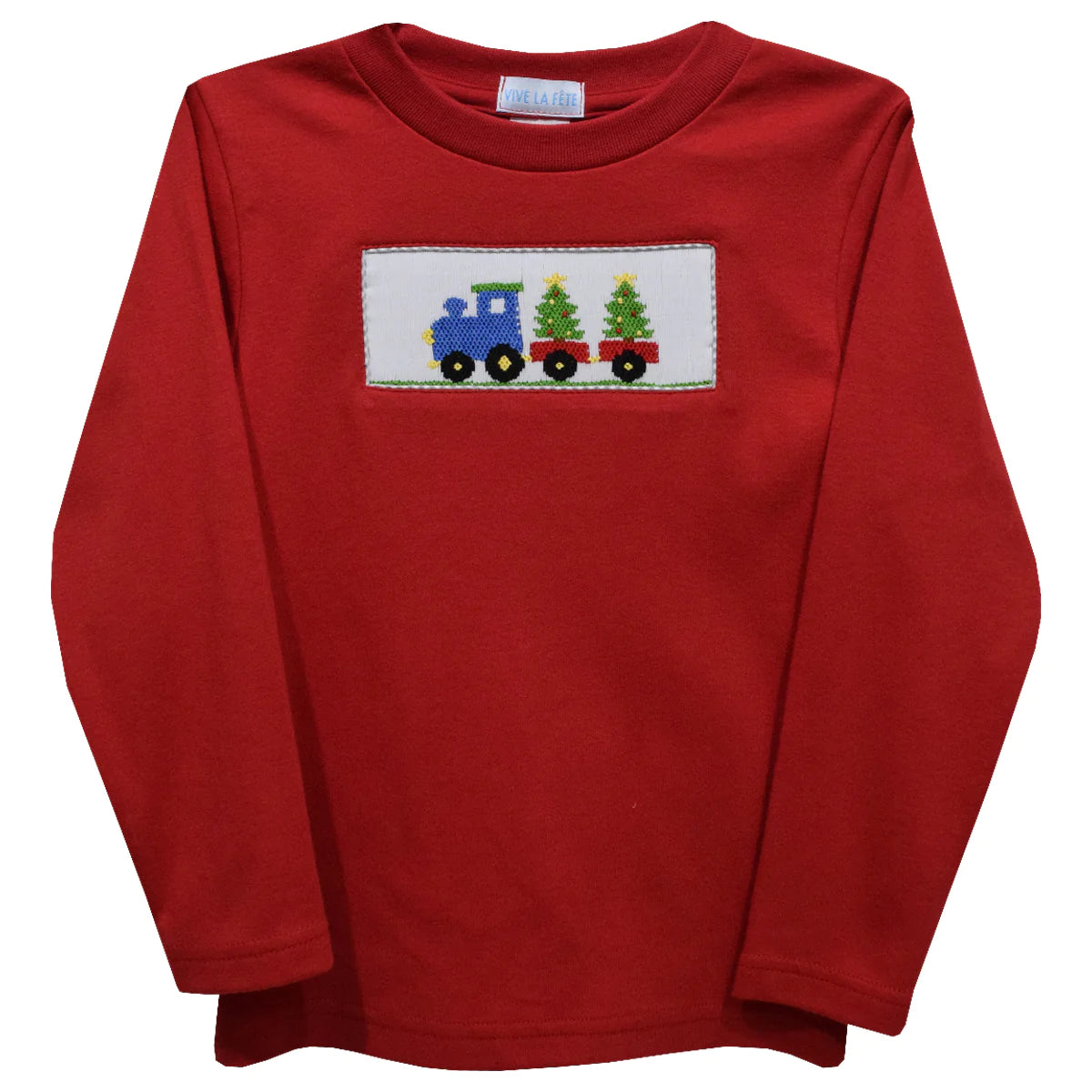 Red LS Smocked Christmas Train Tee