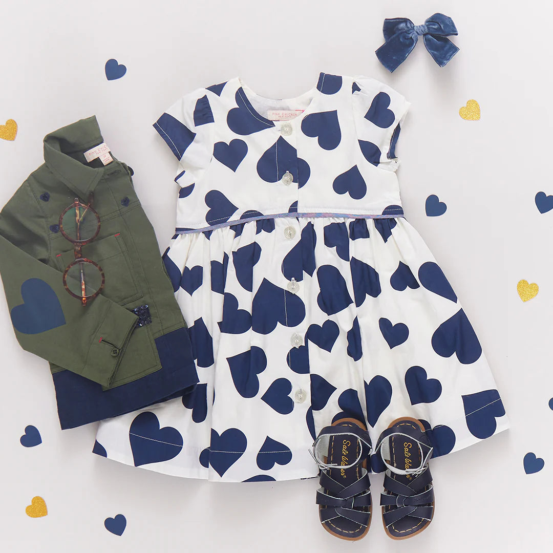 Fatima Dress Navy Tossed Hearts