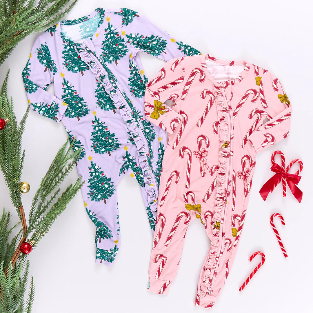 Bamboo Ruffle Romper Pink Candy Cane Lane