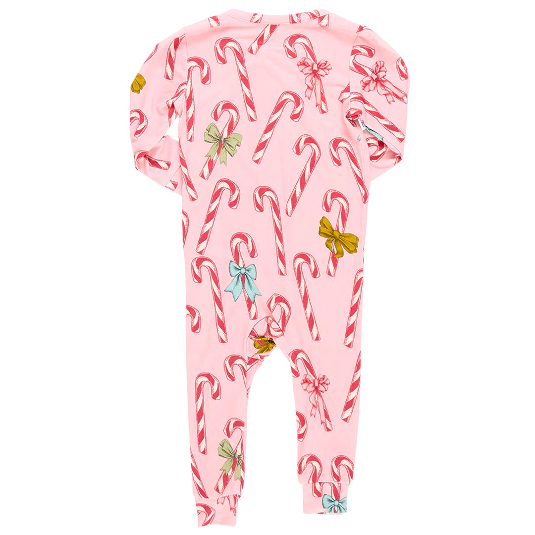 Bamboo Ruffle Romper Pink Candy Cane Lane