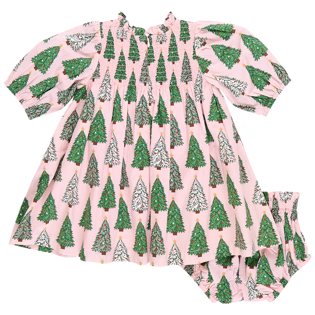 Stevie Puff Sleeve Pink Trees Dress & Bloomer Set