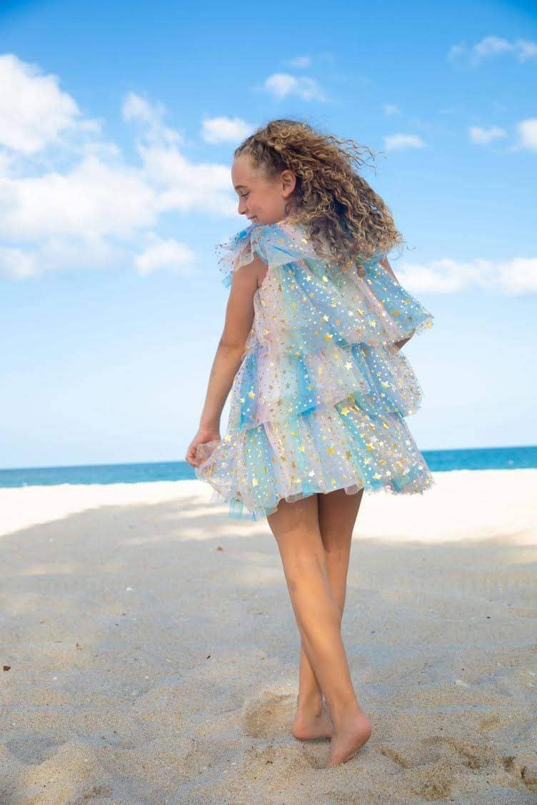 Pastel Rainbow Shimmer Stars Tulle Dress