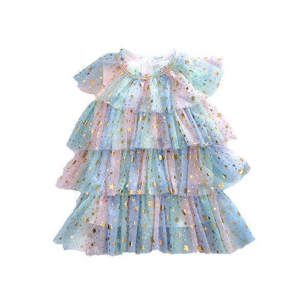 Pastel Rainbow Shimmer Stars Tulle Dress