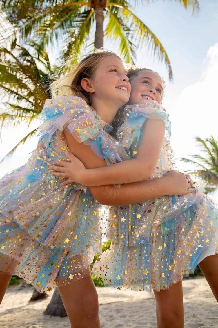 Pastel Rainbow Shimmer Stars Tulle Dress