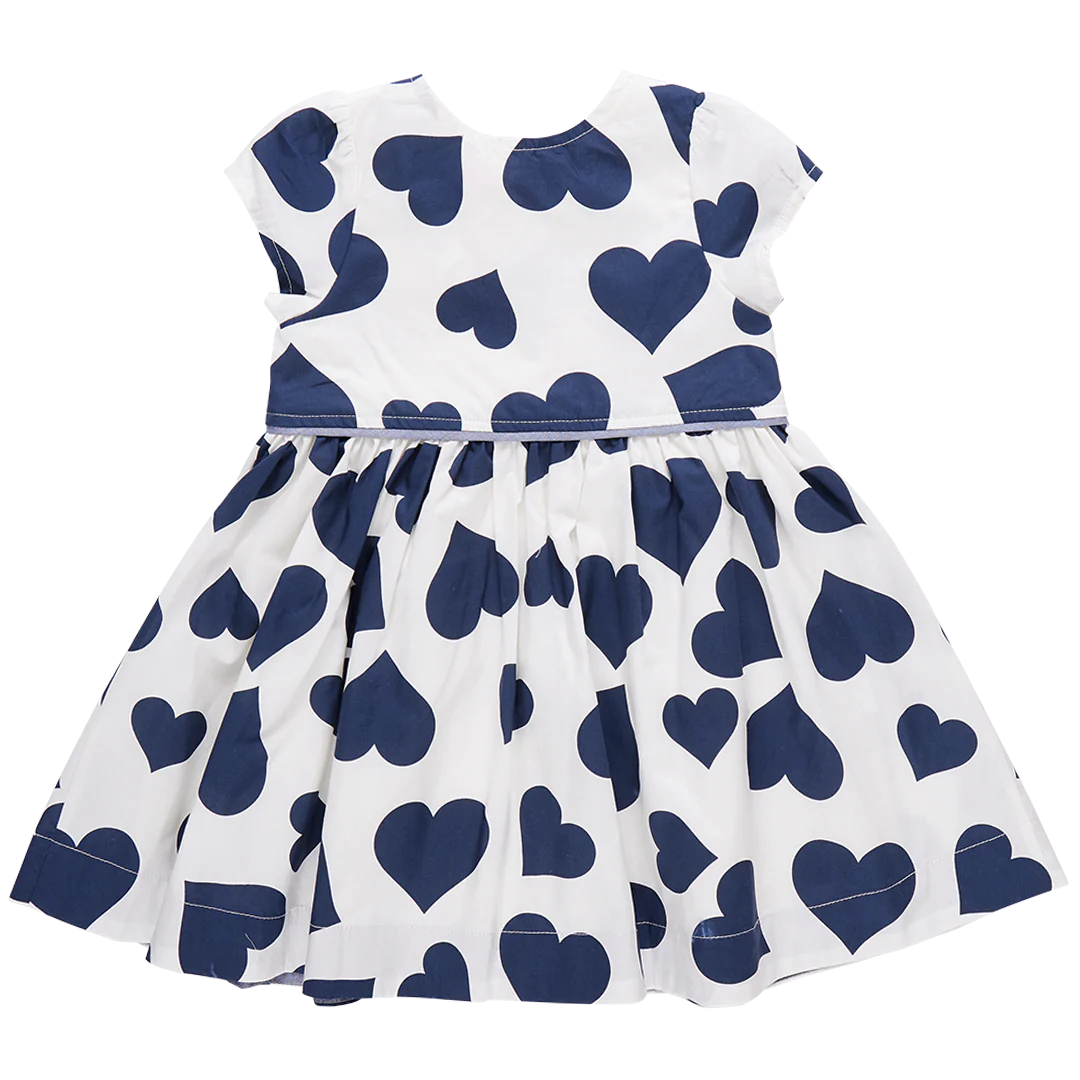 Fatima Dress Navy Tossed Hearts