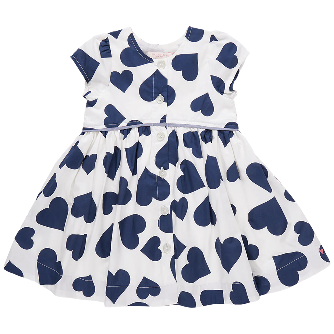 Fatima Dress Navy Tossed Hearts