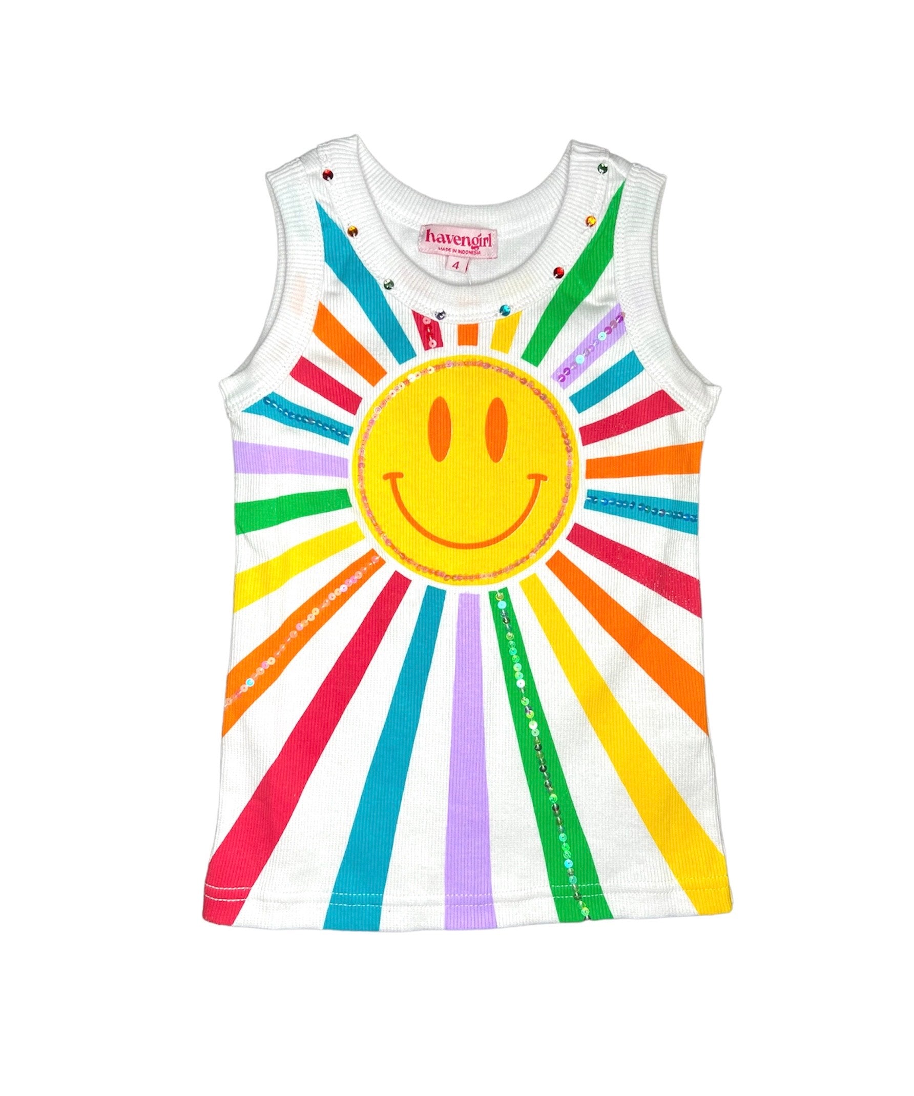 White Smiley Rainbow Sunburst Tank